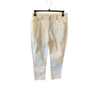 Chicos Womens Size 1 Medium 8 The So Slimming Girlfriend Crop Pants Lt Blue Prin